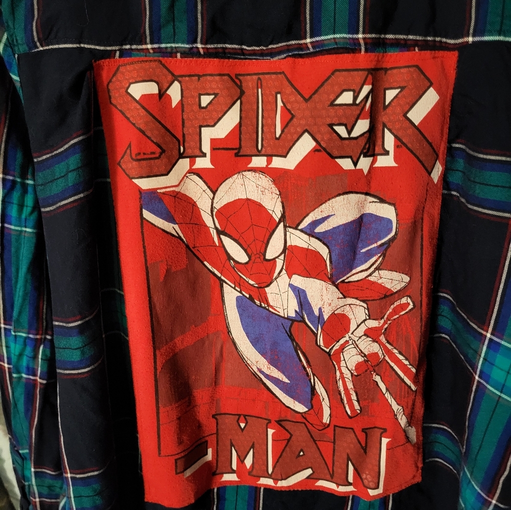TimeAndTru XL Plaid Shirt, Spider-Man Applique